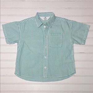HANNA ANDERSSON NWOT Green Striped Short Sleeve Button Down Shirt